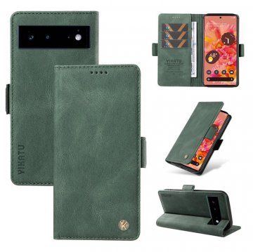 YIKATU Google Pixel 6 Skin-touch Wallet Kickstand Case Green