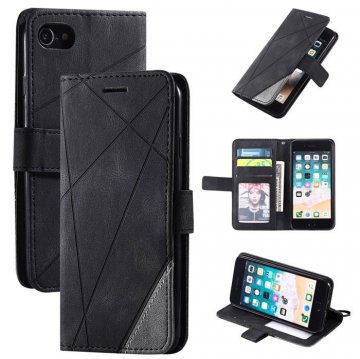 iPhone SE 2020 Wallet Splicing Kickstand Leather Case Black