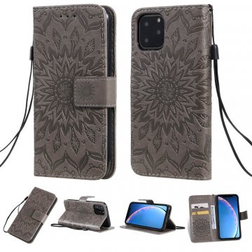 iPhone 11 Pro Embossed Sunflower Wallet Stand Case Gray