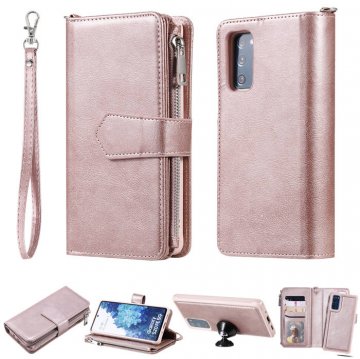 Samsung Galaxy S20 FE Zipper Wallet Magnetic Detachable 2 in 1 Case Rose Gold