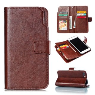 iPhone 7 Plus/8 Plus Wallet 9 Card Slots Stand Leather Case Brown