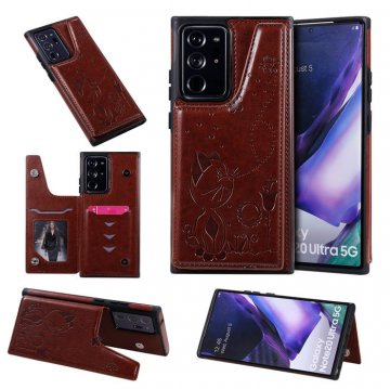 Samsung Galaxy Note 20 Ultra Luxury Bee and Cat Magnetic Card Slots Stand Cover Brown