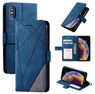 iPhone XS/X Wallet Splicing Kickstand PU Leather Case Blue