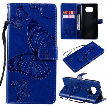 Xiaomi Poco X3 NFC Embossed Butterfly Wallet Magnetic Stand Case Blue