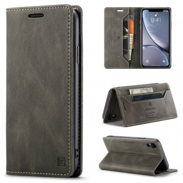 Autspace iPhone XR Wallet Kickstand Magnetic Shockproof Case Coffee