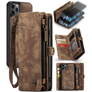 CaseMe iPhone 12 Pro Zipper Wallet Case with Wrist Strap Coffee