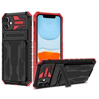 iPhone 11 Card Slot Kickstand Drop-proof TPU + PC Case Red