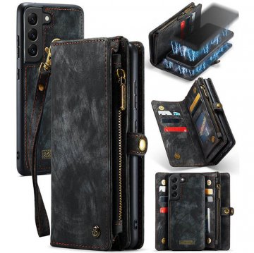 CaseMe Samsung Galaxy S21 FE Zipper Wallet Case with Wrist Strap Black