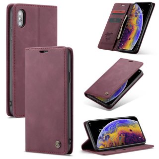 CaseMe iPhone XS Retro Wallet Kickstand Magnetic Flip Case Red
