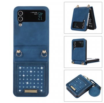 Bling Crossbody Bag Samsung Galaxy Z Flip4 Case with Strap Blue