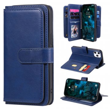 iPhone 12 Pro Max Multi-function 10 Card Slots Wallet Stand Case Dark Blue