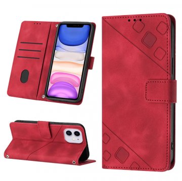 Skin-friendly iPhone 11 Wallet Stand Case with Wrist Strap Red
