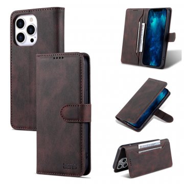 AZNS iPhone 13 Pro Vintage Wallet Magnetic Kickstand Case Coffee