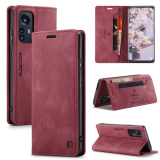 Autspace Xiaomi 12 Pro RFID Blocking Wallet Case Red