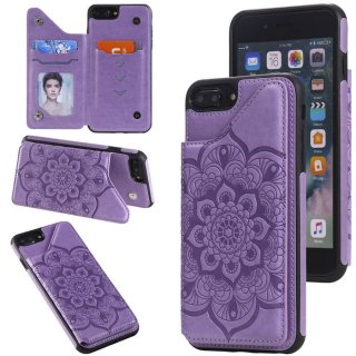 iPhone 7 Plus/8 Plus Embossed Wallet Magnetic Stand Case Purple