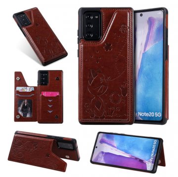Samsung Galaxy Note 20 Luxury Bee and Cat Magnetic Card Slots Stand Cover Brown