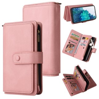 For Samsung Galaxy S20 FE Wallet 15 Card Slots Case with Wrist Strap Pink