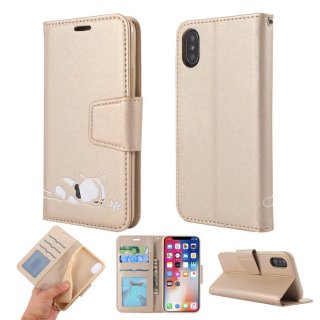 iPhone XS/X Cat Pattern Wallet Magnetic Stand PU Leather Case Gold