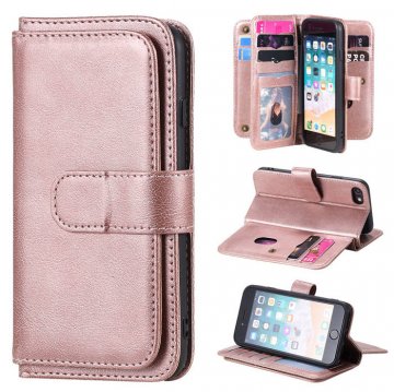 iPhone 7/8/SE 2020 Multi-function 10 Card Slots Wallet Case Rose Gold
