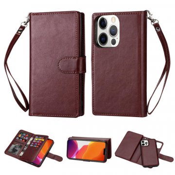 iPhone 13 Pro Wallet 9 Card Slots Magnetic Case Brown