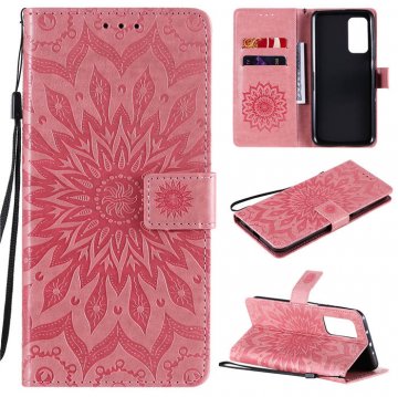 Xiaomi Mi 10T/10T Pro Embossed Sunflower Wallet Magnetic Stand Case Pink