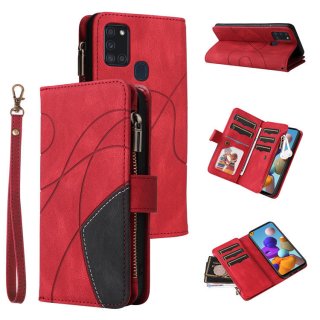 Samsung Galaxy A21S Zipper Wallet Magnetic Stand Case Red