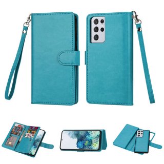 Samsung Galaxy S21/S21 Plus/S21 Ultra Wallet 9 Card Slots Magnetic Detachable Case Blue