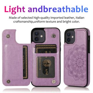 Mandala Embossed iPhone 12 Mini Case with Card Holder Purple