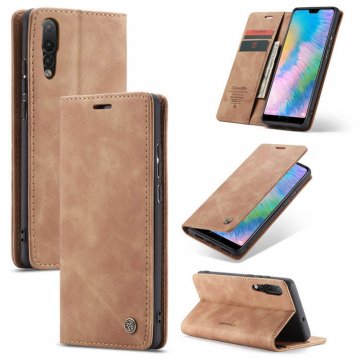 CaseMe Huawei P20 Wallet Kickstand Flip Leather Case Brown