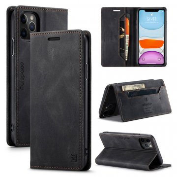 Autspace iPhone 11 Pro Max Wallet Kickstand Magnetic Shockproof Case Black
