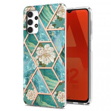 Samsung Galaxy A32 5G Flower Pattern Marble Electroplating TPU Case Blue