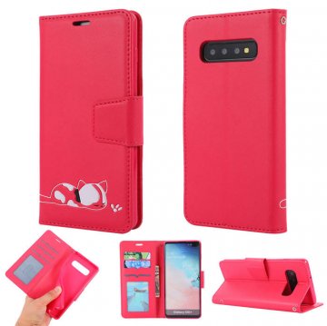 Samsung Galaxy S10 Plus Cat Pattern Wallet Stand Case Red