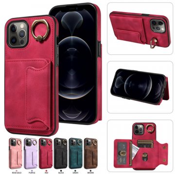 For iPhone 12 Pro Max Card Holder Ring Kickstand Case Red
