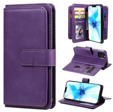 iPhone 12 Pro Multi-function 10 Card Slots Wallet Stand Case Violet