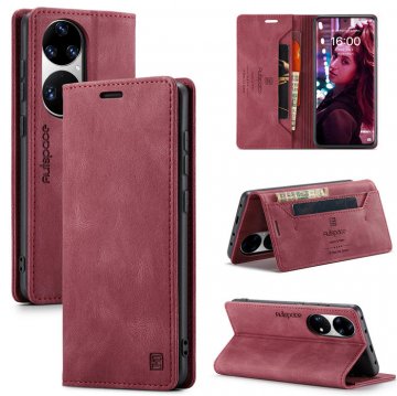 Autspace Huawei P50 Pro Wallet Kickstand Case Red