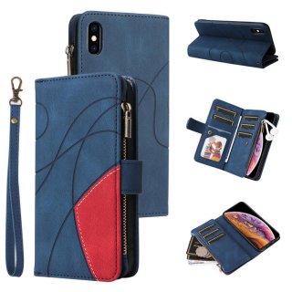 iPhone XS Max Zipper Wallet Magnetic Stand Case Blue
