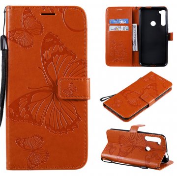 Motorola One Fusion Plus Embossed Butterfly Wallet Magnetic Stand Case Orange