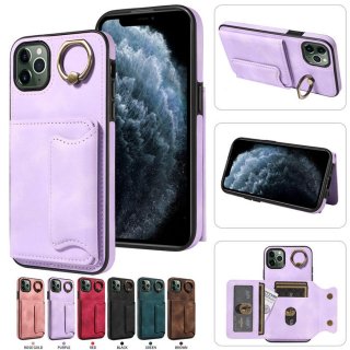 For iPhone 11 Pro Max Card Holder Ring Kickstand Case Purple