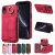 For iPhone XR Card Holder Ring Kickstand PU Leather Case Red
