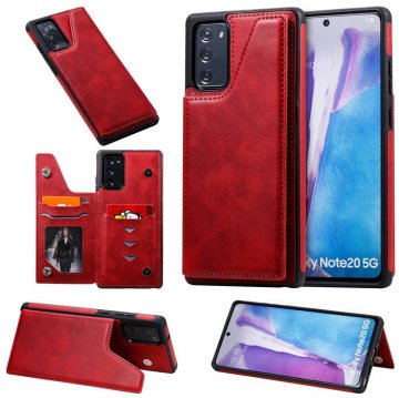 Samsung Galaxy Note 20 Luxury Leather Magnetic Card Slots Stand Cover Red