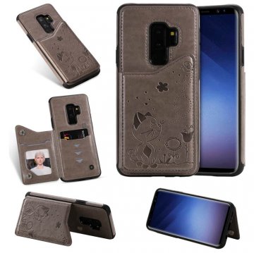 Samsung Galaxy S9 Plus Bee and Cat Card Slots Stand Cover Gray