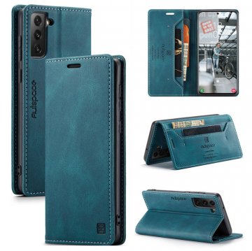 Autspace Samsung Galaxy S21 FE Wallet Kickstand Case Blue
