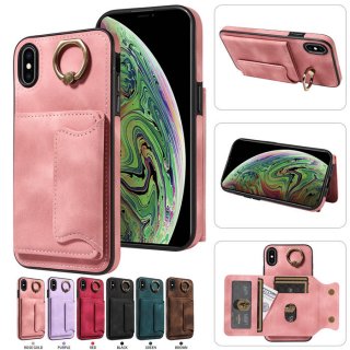 For iPhone XS Max Card Holder Ring Kickstand Case Pink