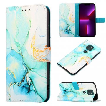 Marble Pattern Moto G9 Play Wallet Stand Case Green