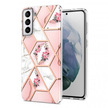 Samsung Galaxy S21 Flower Pattern Marble Electroplating TPU Case Pink