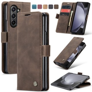CaseMe Samsung Galaxy Z Fold 5 Retro Wallet Suede Leather Case Coffee