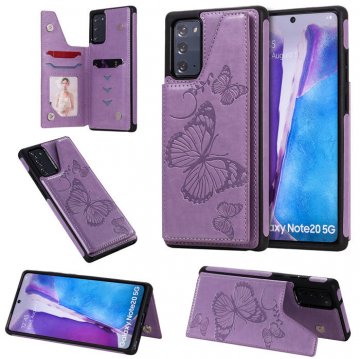 Samsung Galaxy Note 20 Luxury Butterfly Magnetic Card Slots Stand Case Purple