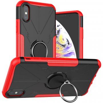 iPhone XS Max Hybrid Rugged PC + TPU Ring Kickstand Case Red