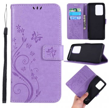Samsung Galaxy S20 Ultra Butterfly Pattern Wallet Magnetic Stand Case Lavender