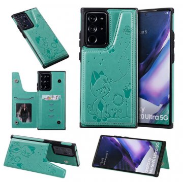 Samsung Galaxy Note 20 Ultra Luxury Bee and Cat Magnetic Card Slots Stand Cover Green